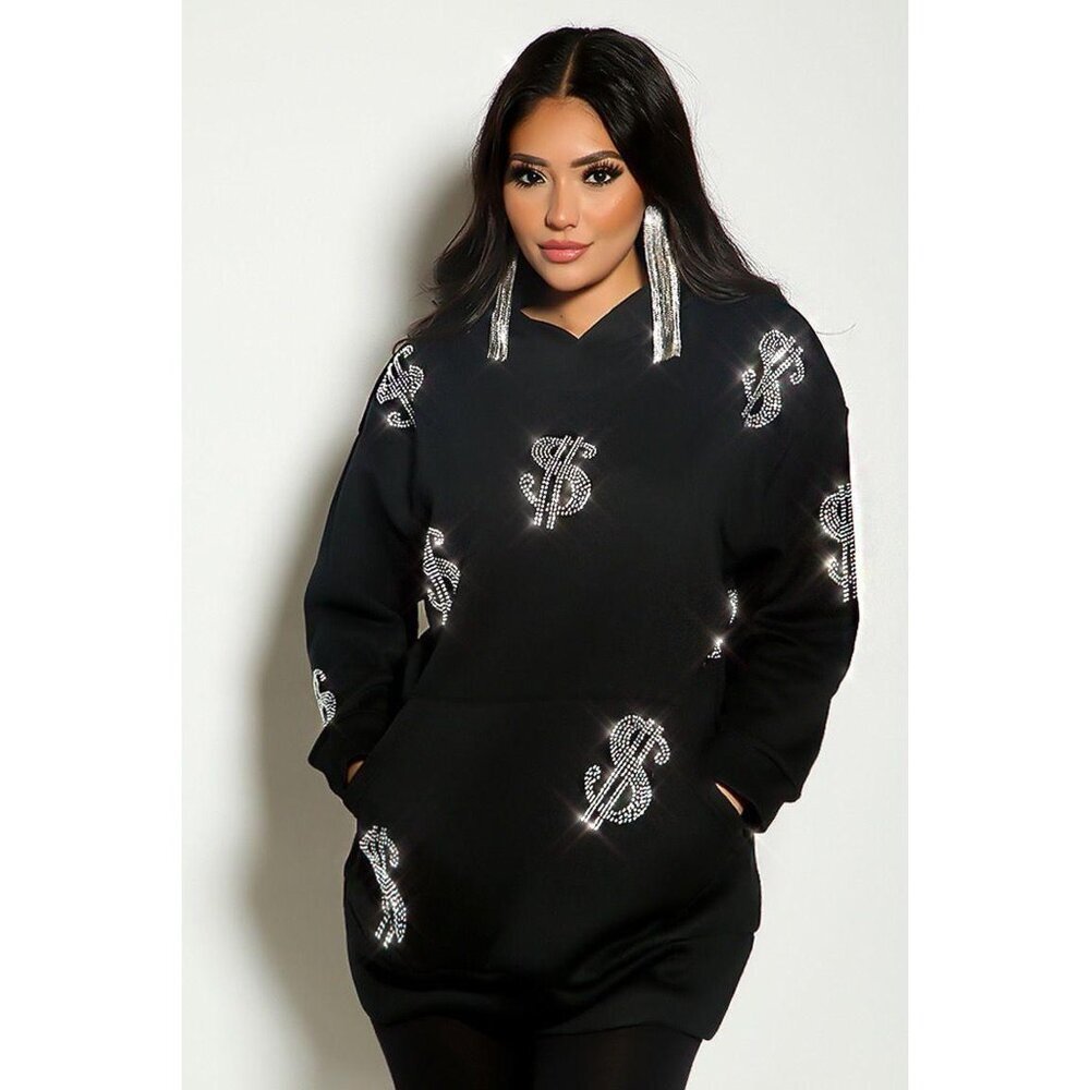 NEW! Stylish Black Hoodie with Sparkling Accents